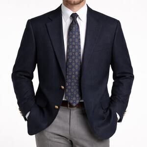 Hart Schaffner Marx Trumpeter Navy Wool Blazer Gold Buttons 43R USA